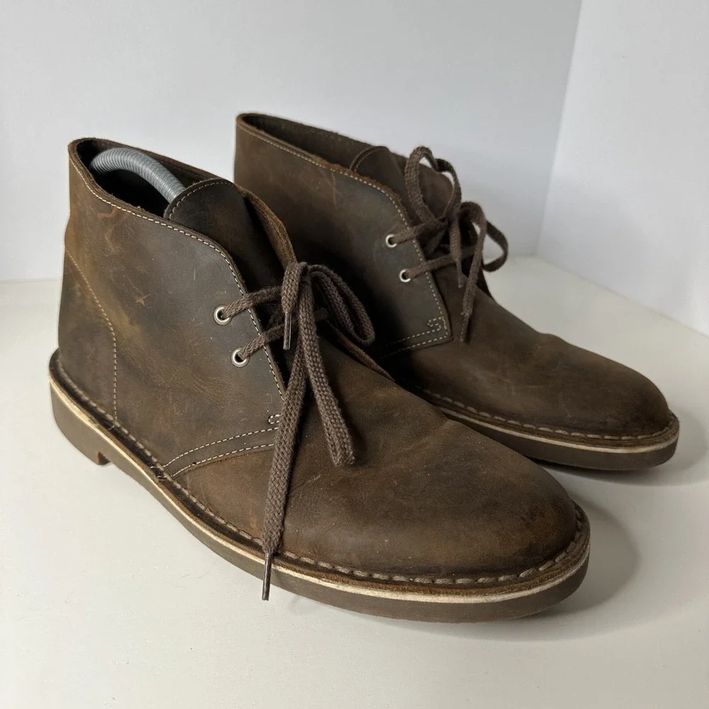 Clarks Men's Bushacre 2 Real Leather Chukka Boots Shoes Size 9 US VERY NICE